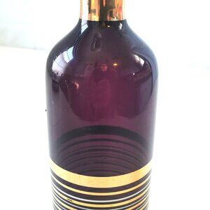 Vintage 1962 Bohemian Amethyst Glass Decanter - Gold Banded MCM Czech - 8.75"
